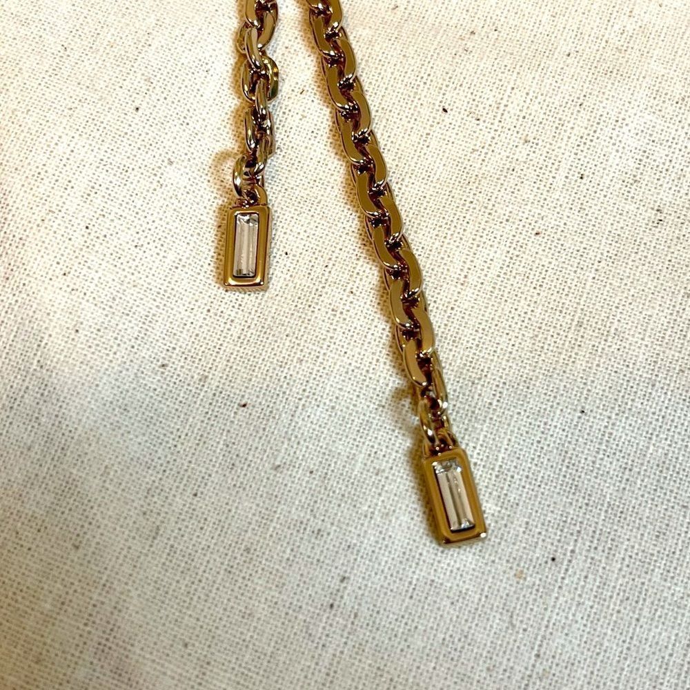 NWT Karl Lagerfeld x Swarovski Crystal Baguette Lariat Liquid Gold Drop Necklace - Picture 7 of 7